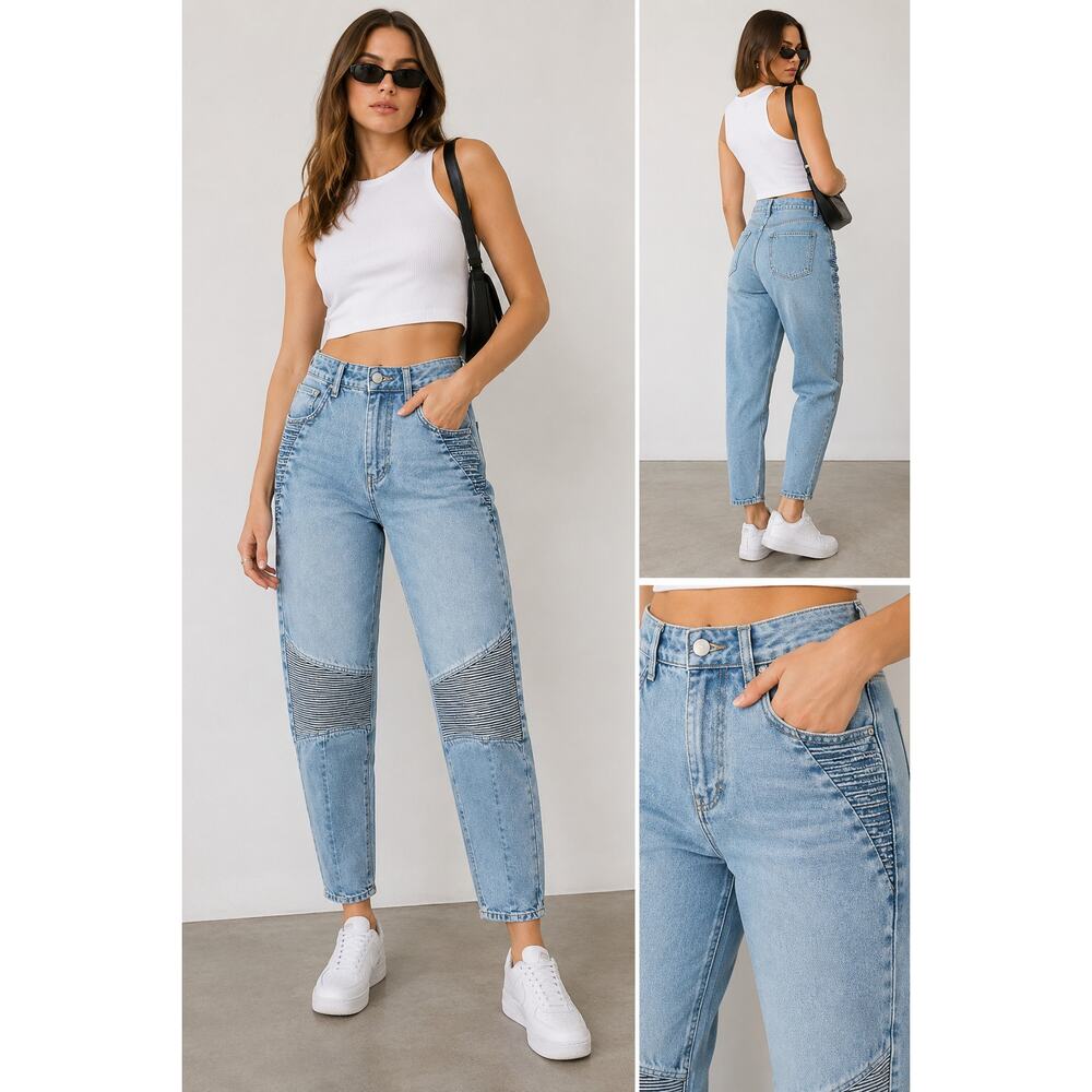 Zara Women’s Denim Blue Jeans size 4  Jeans  Mom Fit Biker Jean Knee detail